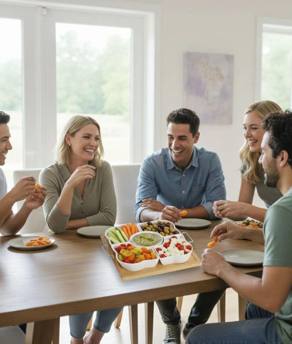 Juego Soporte Snacks Servir Salsas 5 Cuencos Base Bambú Jhn-3