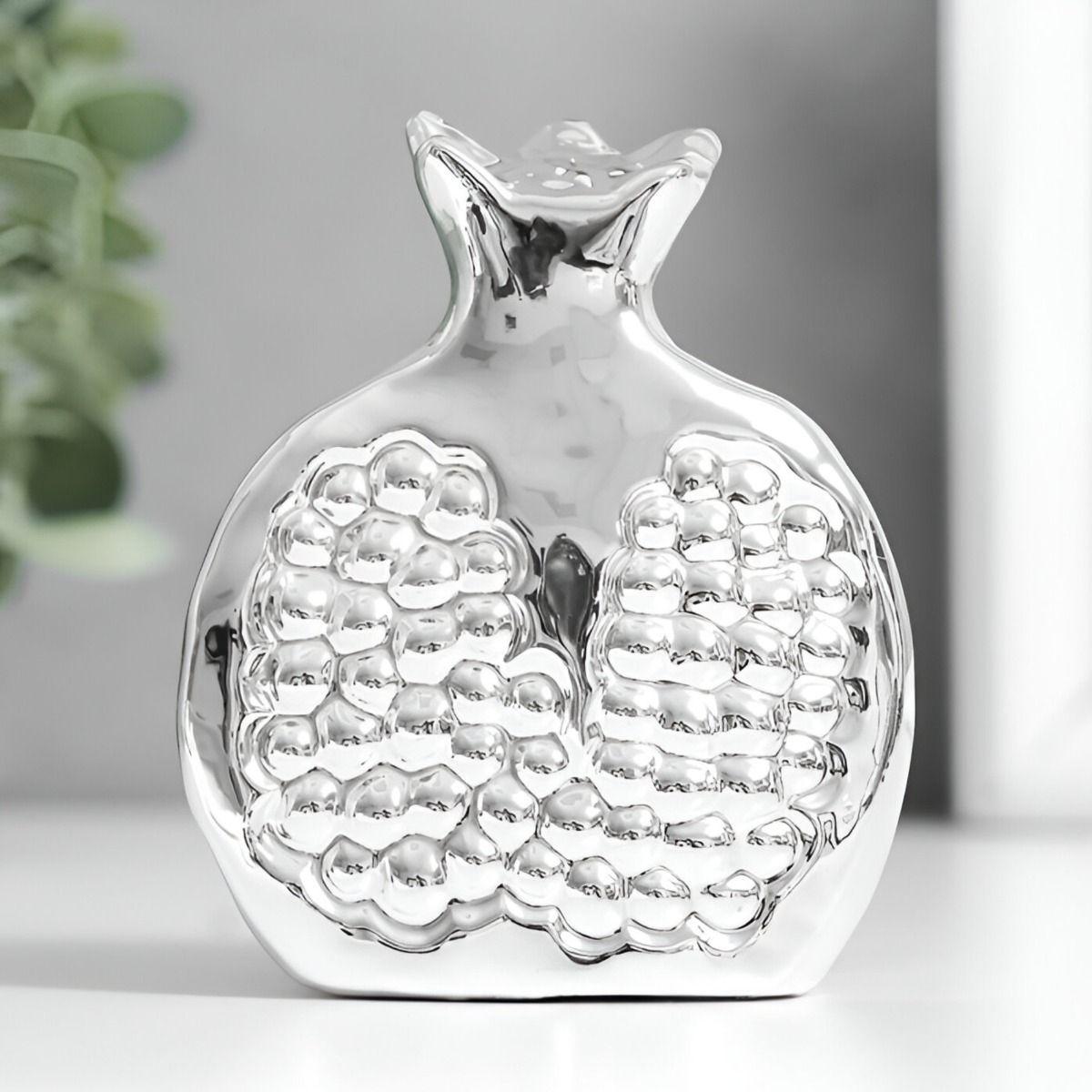 Set 3 Escultura Figura Fruta Decoración Mesa Plateado Jhn-3