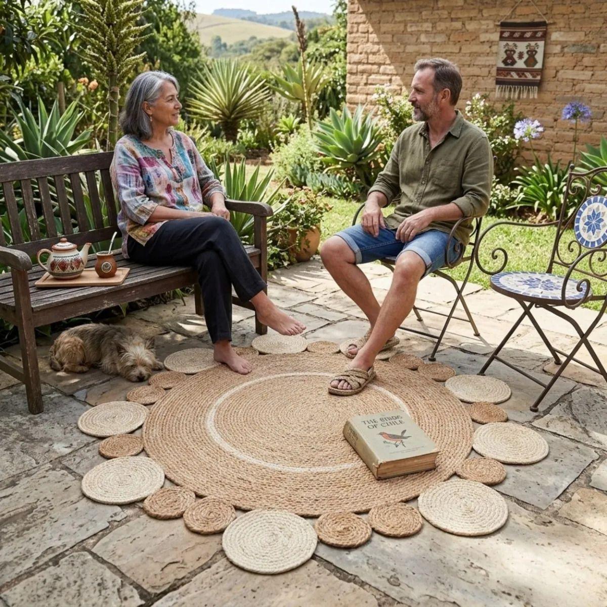 Alfombra Circular Artesanal Bordes Ondulados Rústica ALJ-3
