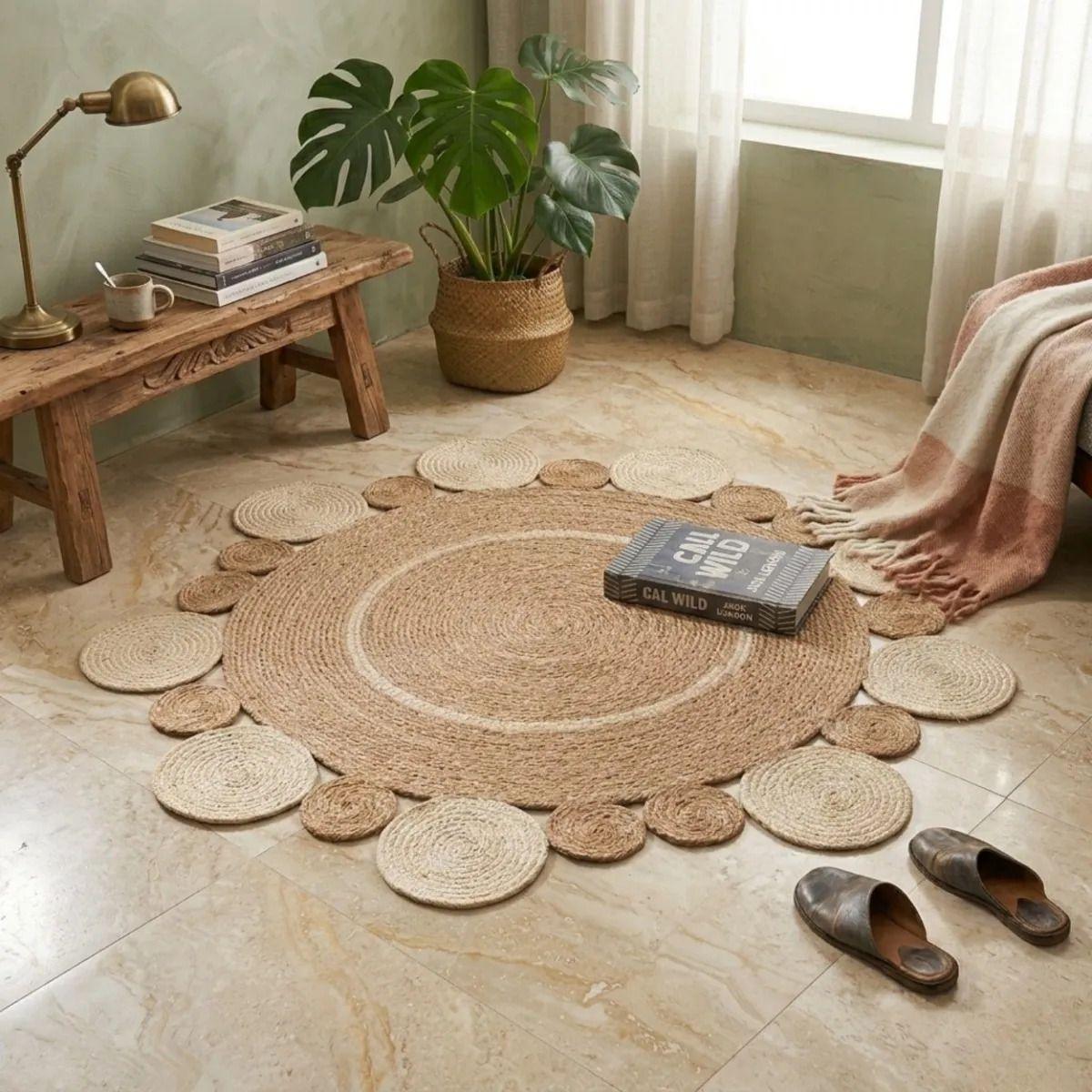 Alfombra Circular Artesanal Bordes Ondulados Rústica ALJ-9
