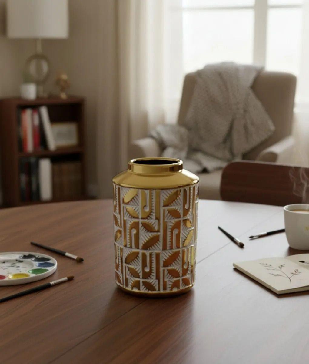 Florero Decorativo Jarrón Diseño Tropical Alto Relieve Jhn -5