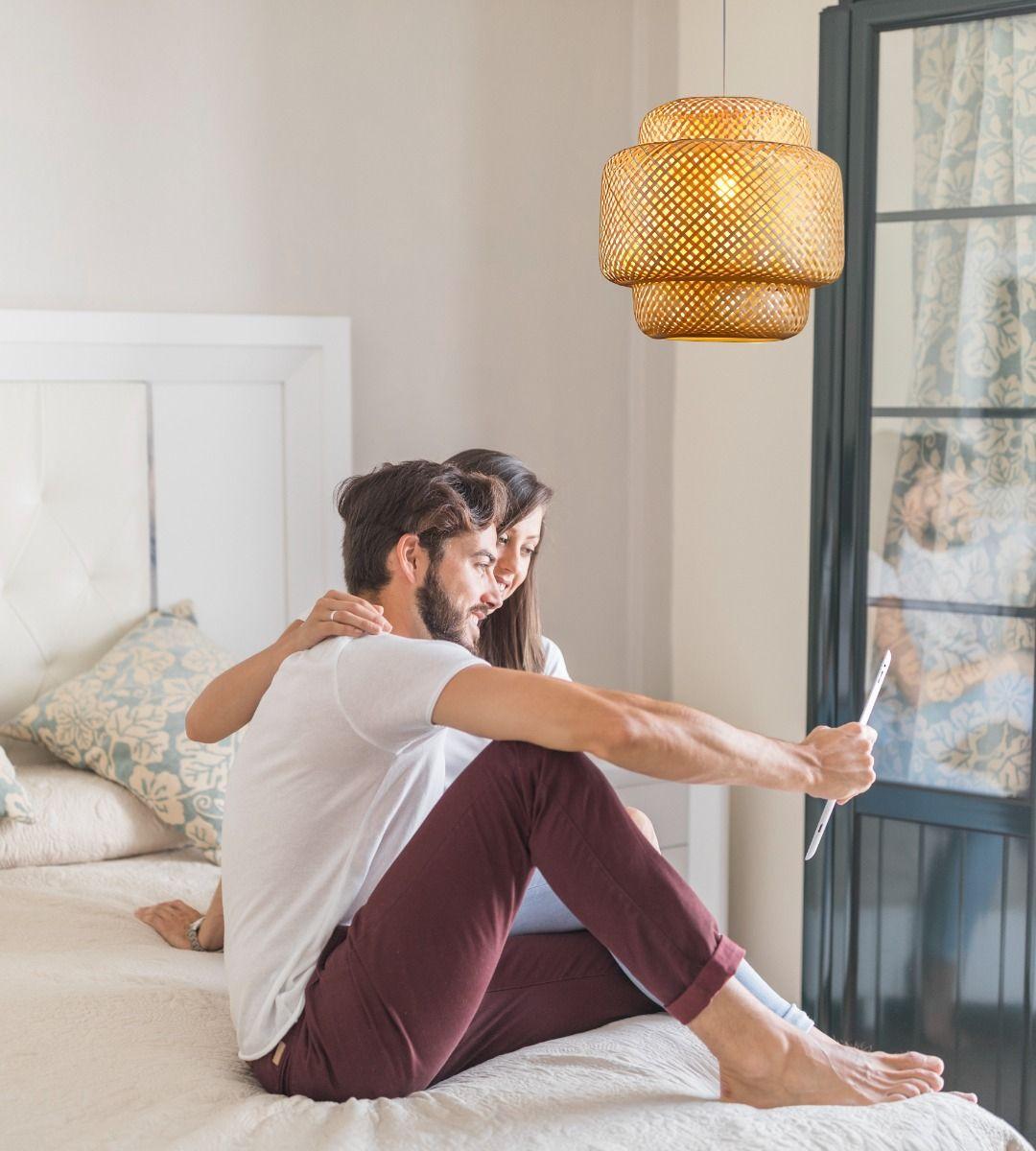Lámpara Colgante Bambú Tejida Natural Techo Decoración Jhn-4
