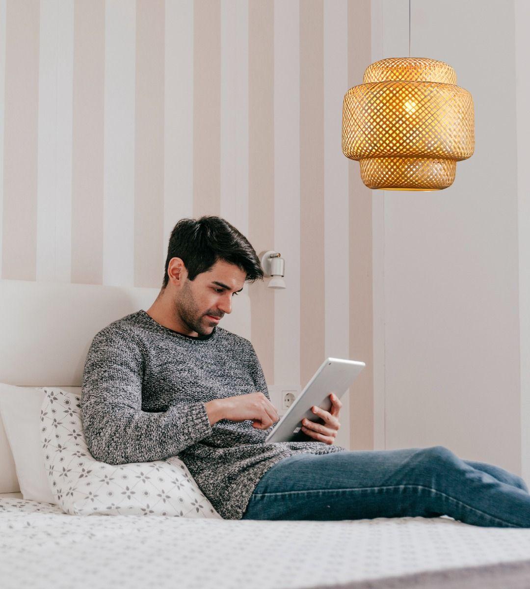 Lámpara Colgante Bambú Tejida Natural Techo Decoración Jhn-5