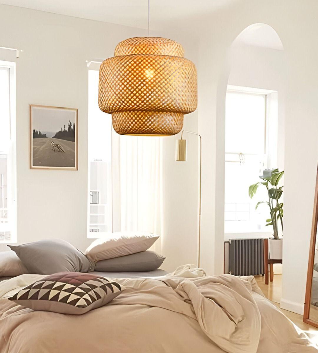 Lámpara Colgante Bambú Tejida Natural Techo Decoración Jhn-9