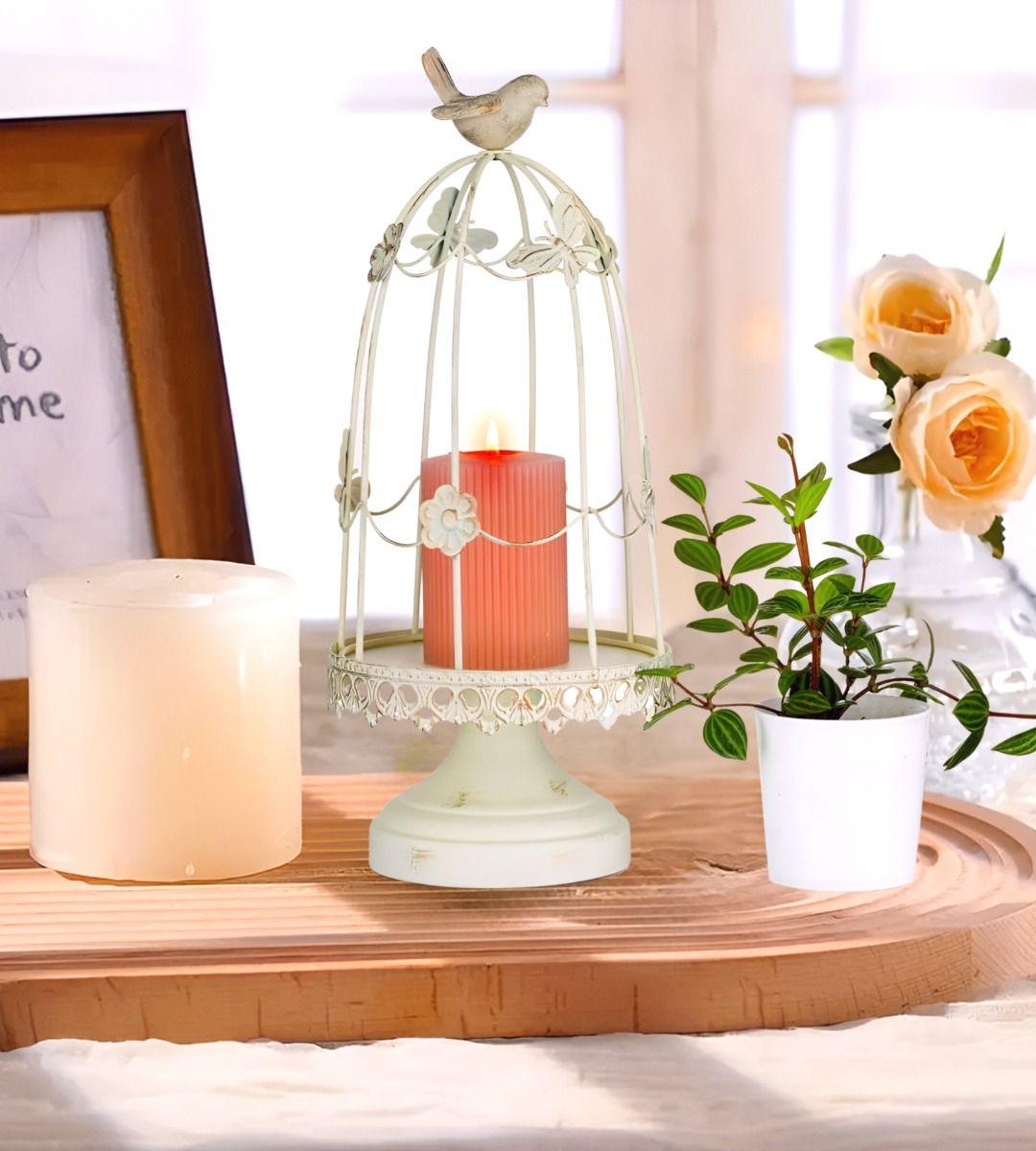 Portavelas Jaula Pájaros Decorativo Multifunción 36cm Jhn-6