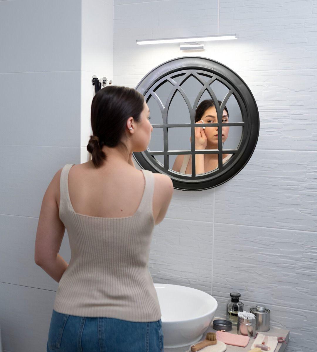 Espejo Decorativo Circular Ventana Negro Elegante Jhn-2
