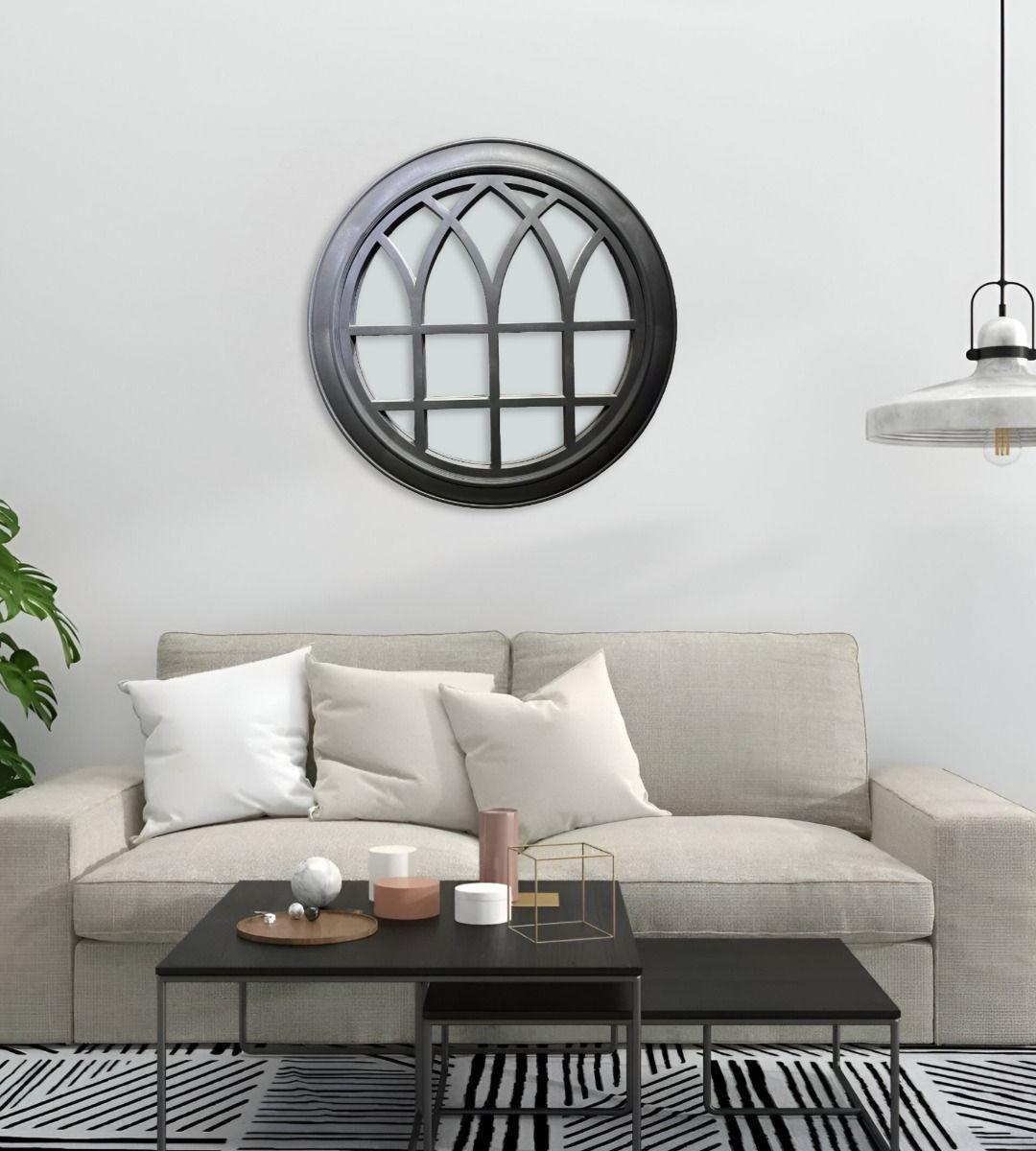 Espejo Decorativo Circular Ventana Negro Elegante Jhn-5