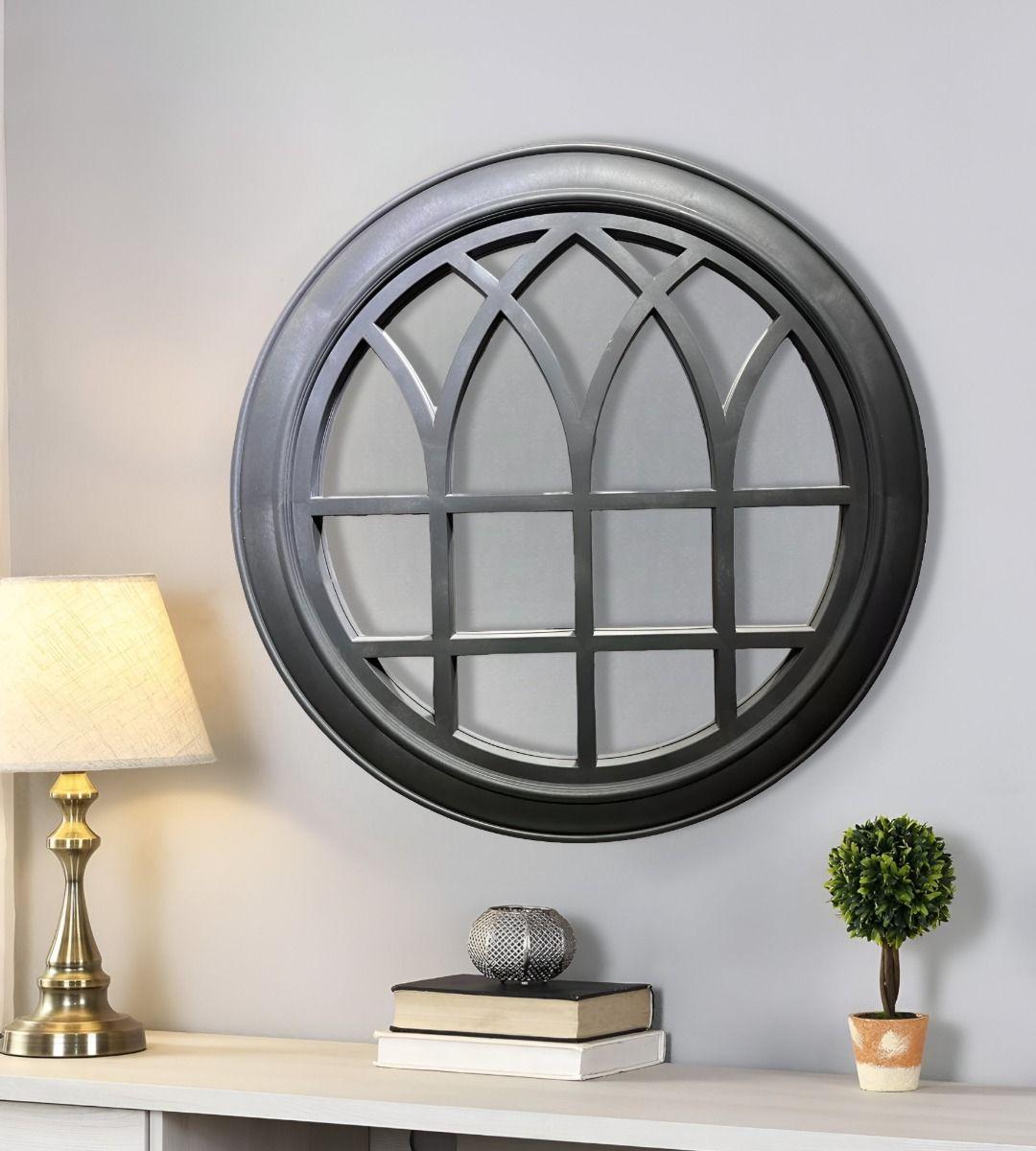 Espejo Decorativo Circular Ventana Negro Elegante Jhn-6