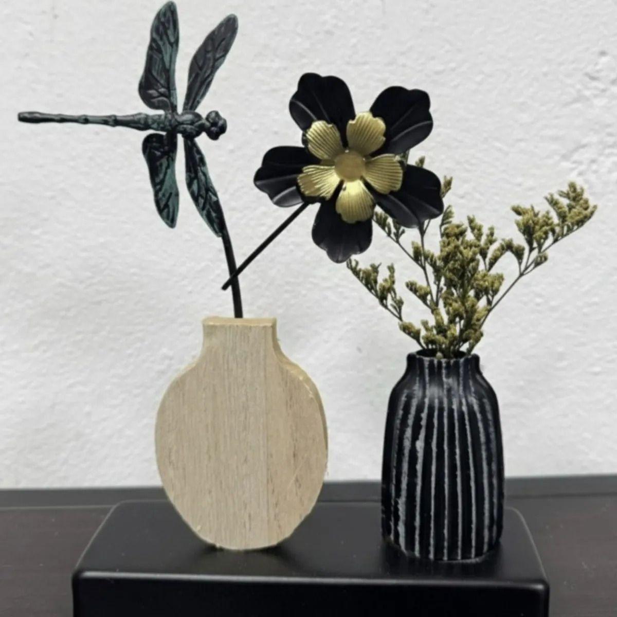 Set Decorativo Doble Vaso Minimalista Flor Libélula AJ-8