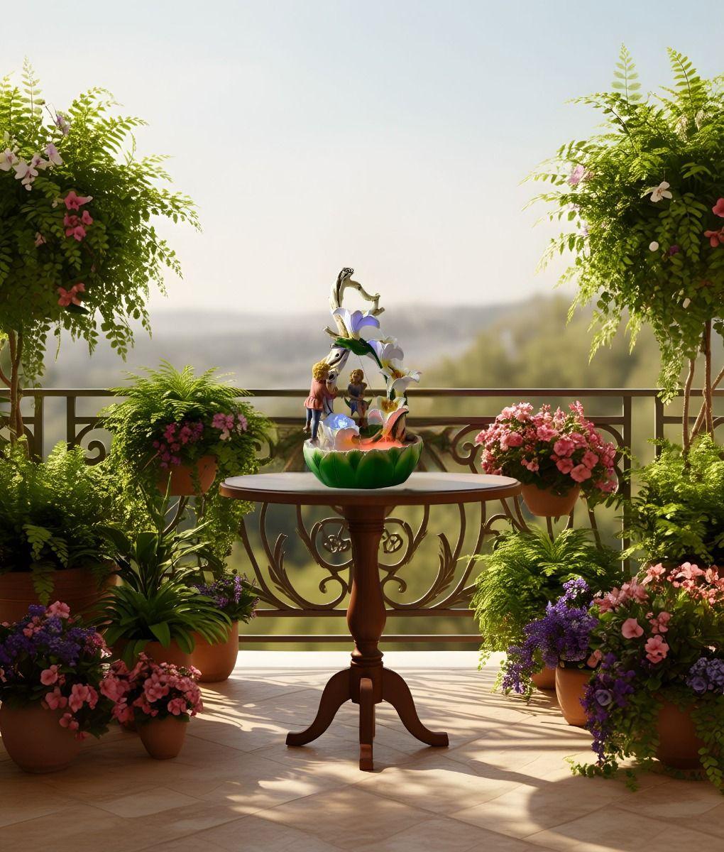 Fuente Agua Decorativa Sobremesa Flores Tulipanes Jhn-5