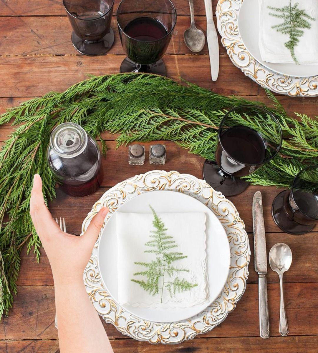 Set 3 Plato Blanco Borde Dorado Mesa Relieve Decorativo Jhn-4