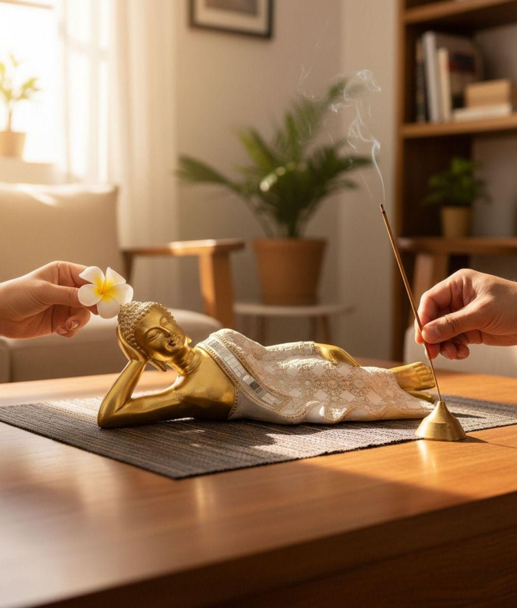 Figura Decorativa Estatua Buda Acostado Meditación Jhn-2