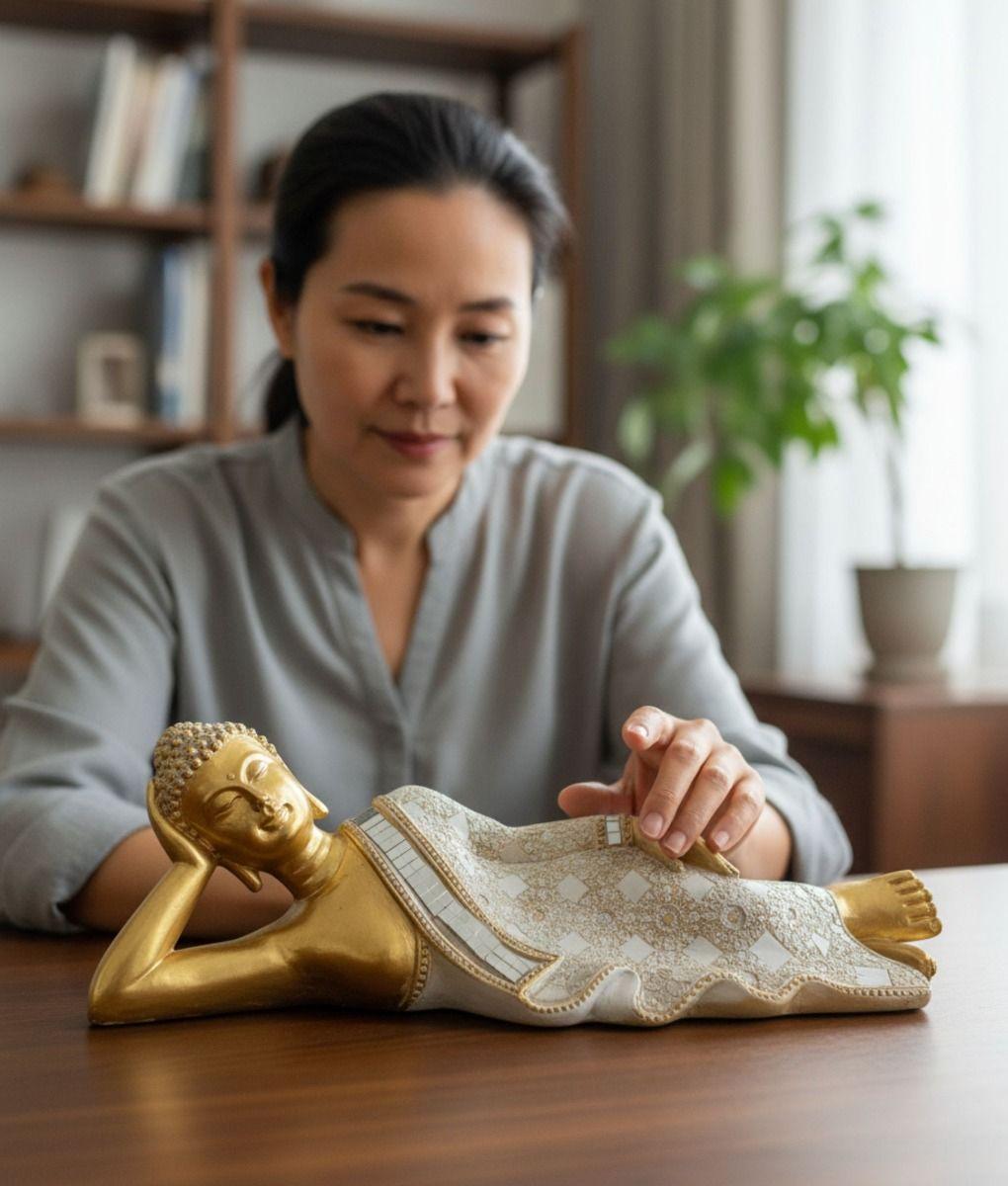 Figura Decorativa Estatua Buda Acostado Meditación Jhn-3