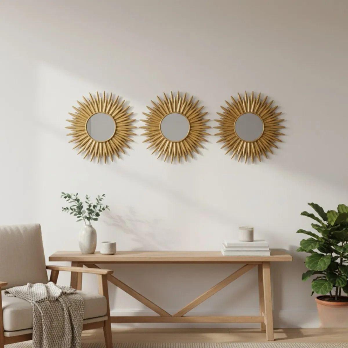 Set 3 Espejo Decorativo Pared Diseño Aura Radiante Jhn-9
