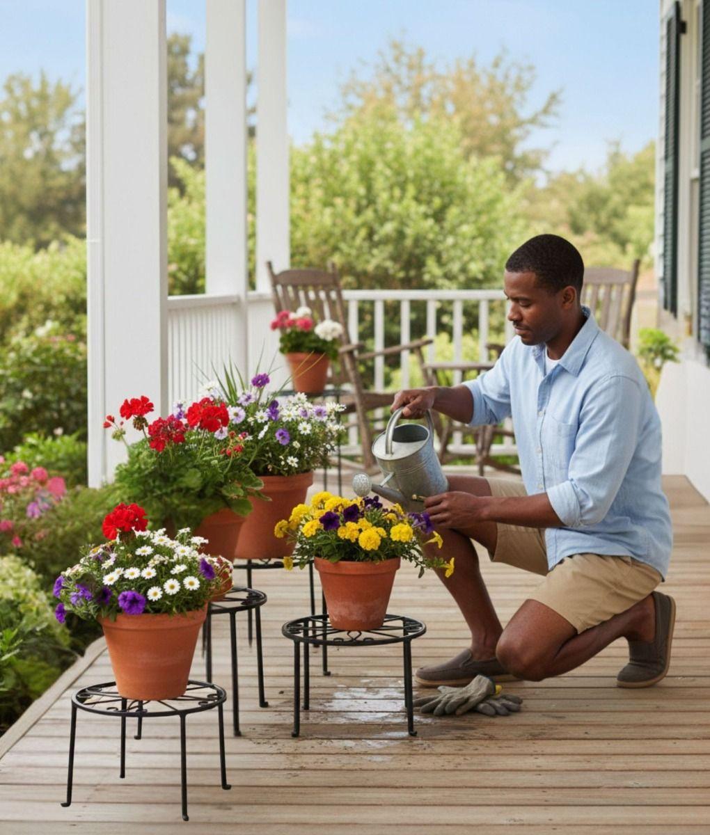 Set 4 Porta Maceta Soporte Decorativo Diseño Floral Jhn-2