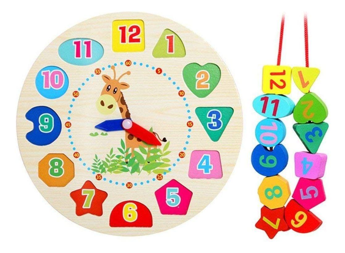 SET 3 JUGUETE RELOJ MADERA EDUCATIVO FORMAS NUMEROS BEBE LAU-0