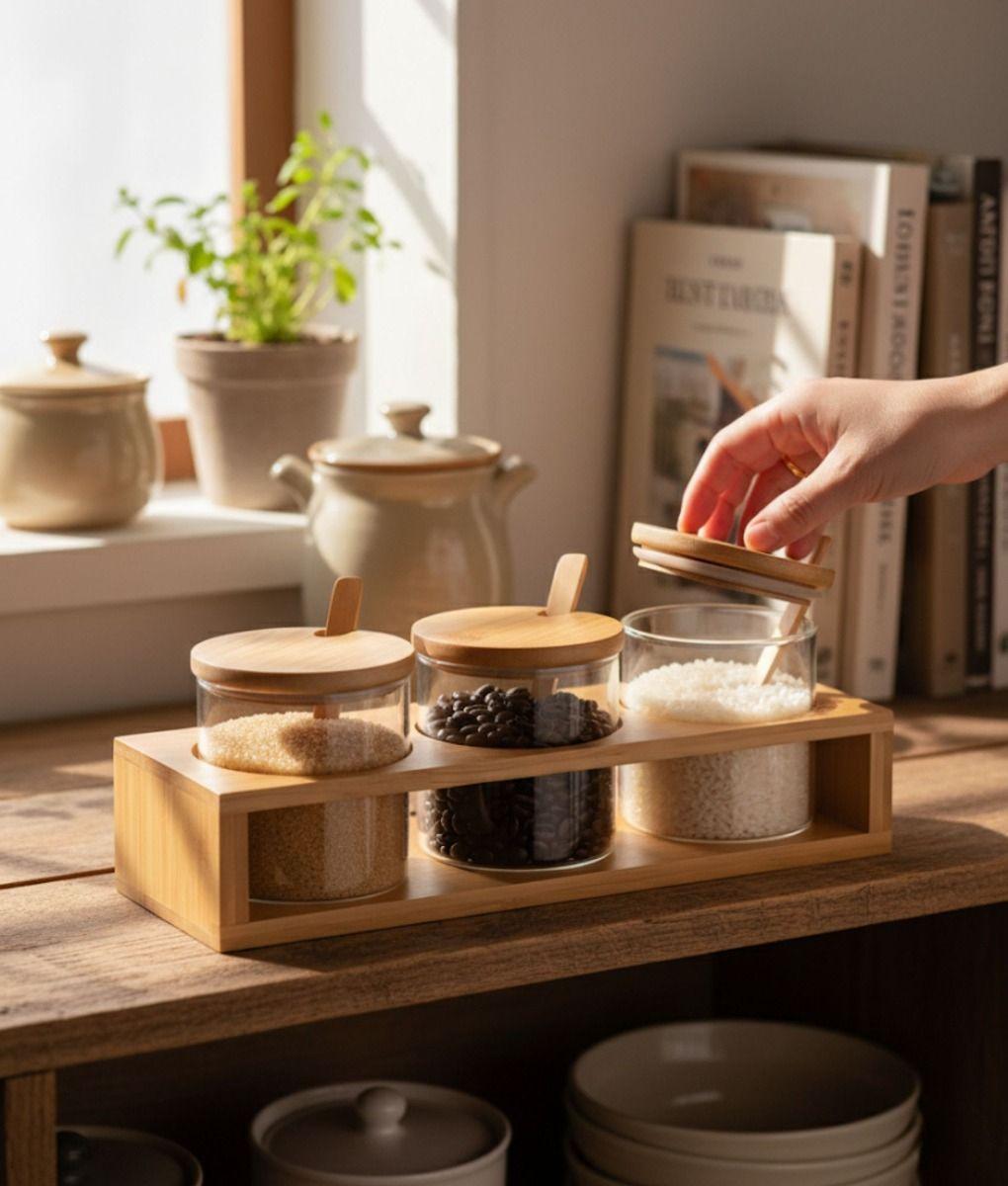 Juego Recipiente Tapa Contenedor Soporte Organizador Jhn-5