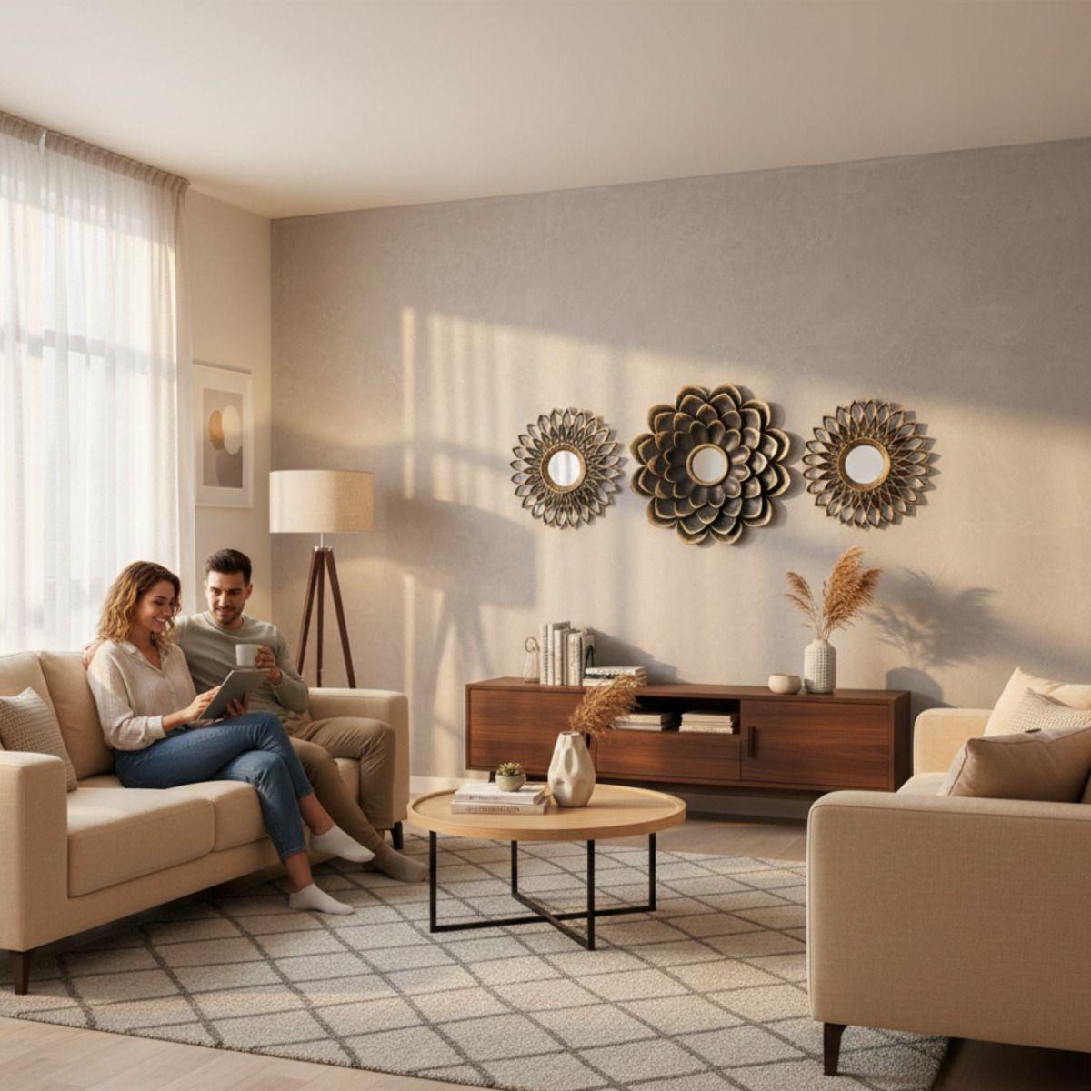 Espejo Pared Floral Conjunto Decorativo 3 Pza Hogar Jhn-2