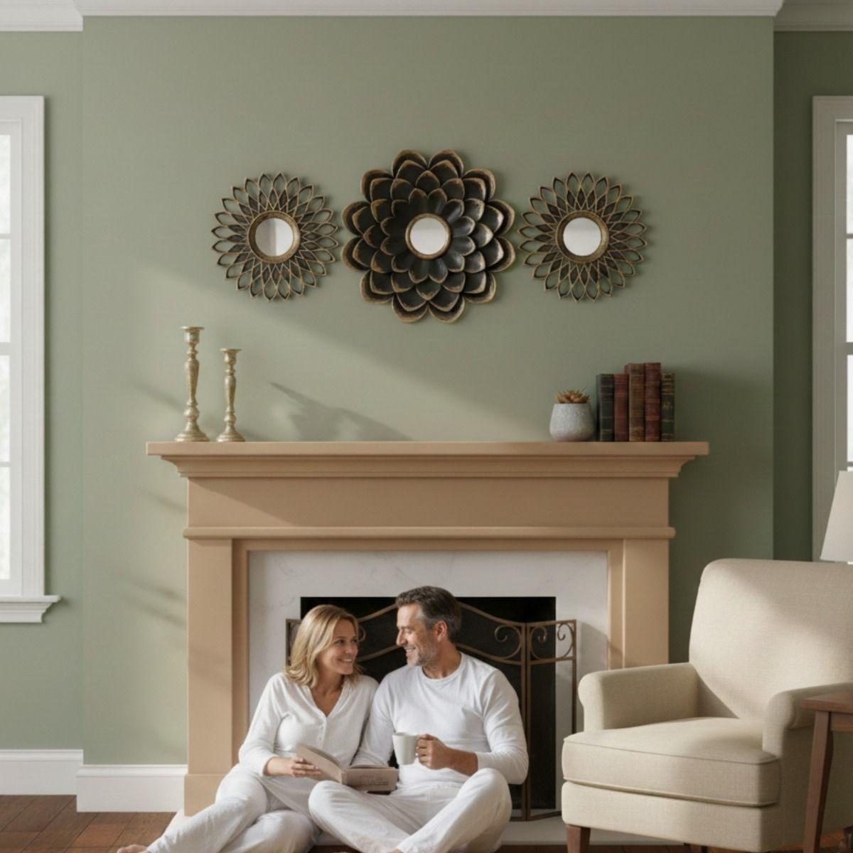 Espejo Pared Floral Conjunto Decorativo 3 Pza Hogar Jhn-4