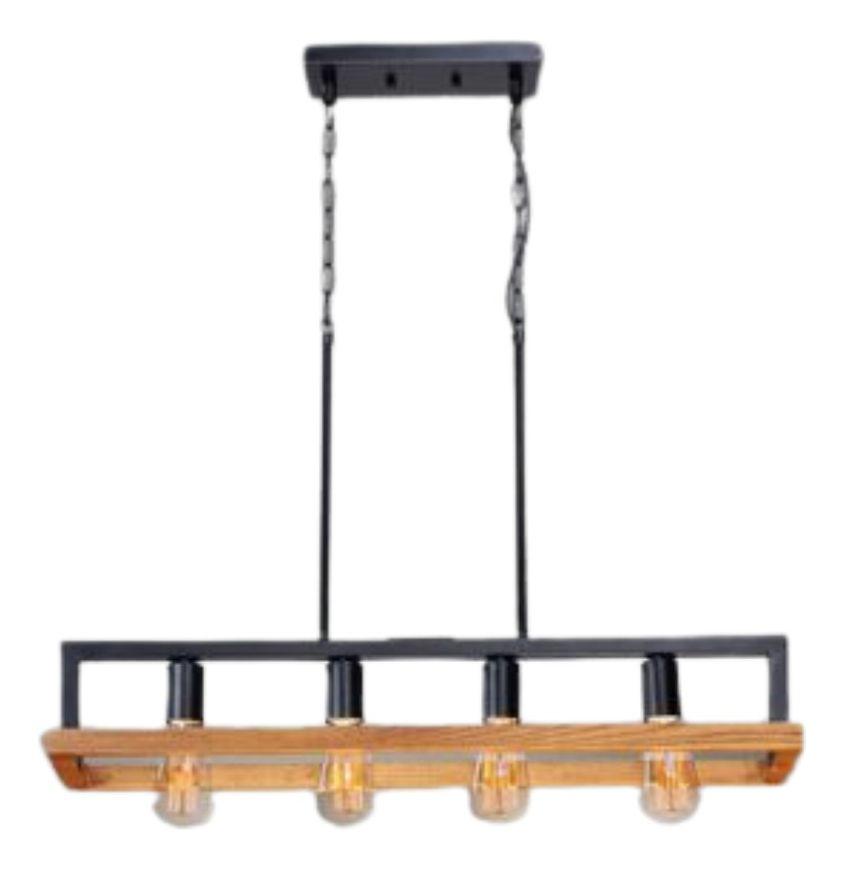 Lámpara Colgante Techo Lineal 4 Luces Metal Madera Jhn-1