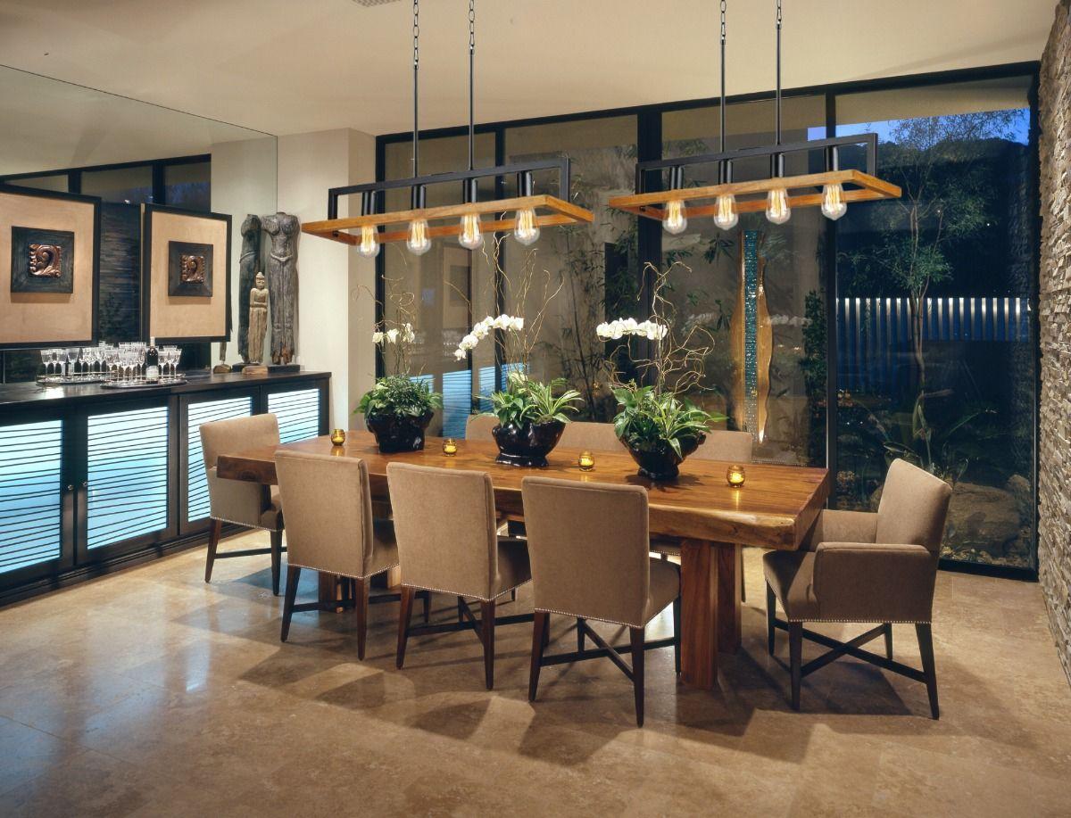 Lámpara Colgante Techo Lineal 4 Luces Metal Madera Jhn-4