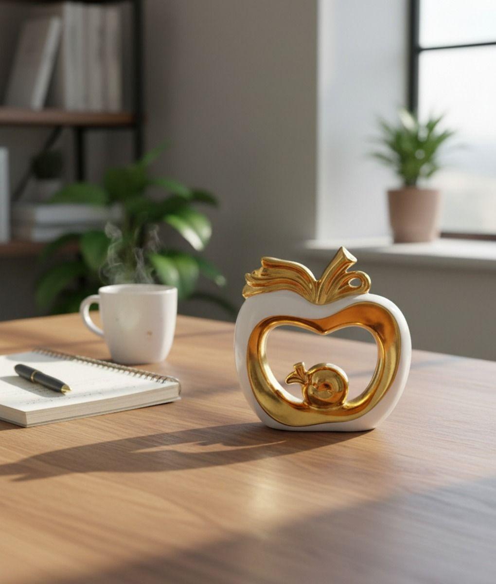 Figura Decorativa Manzana Núcleo Dorado Estatua Adorno Jhn-7