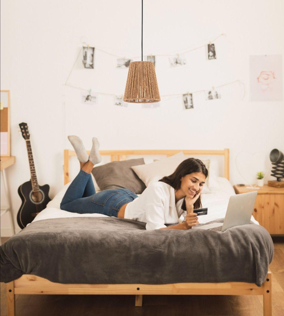 Lámpara Colgante Pequeña Tejida Vintage Retro Bohemio Jhn-5