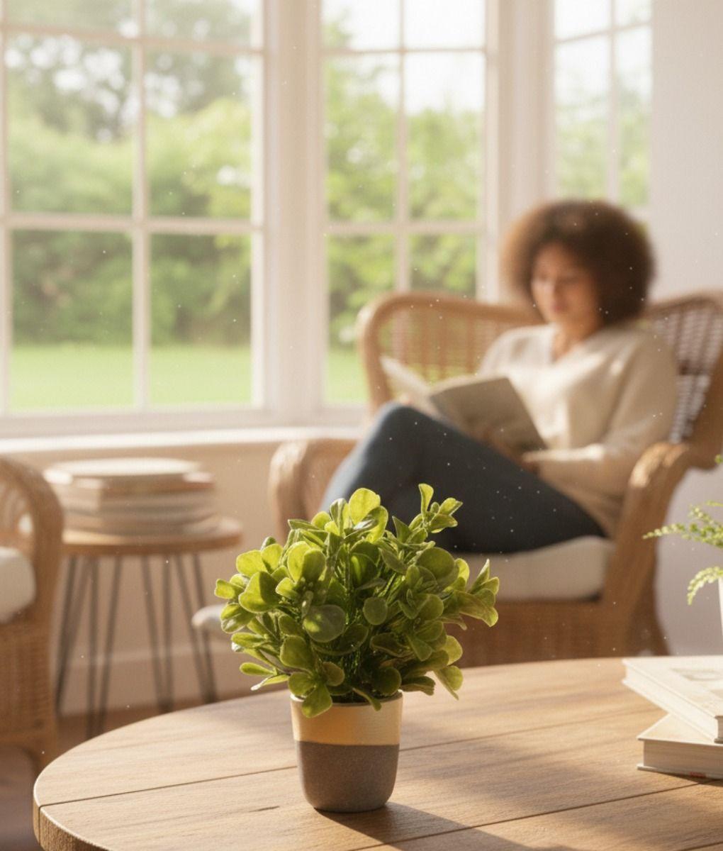 Set 2 Plantas Artificiales Decorativas Macetero Bicolor Jhn-6