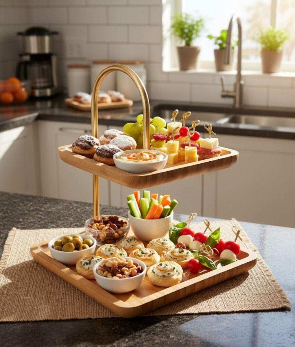 Bandeja Decorativa Elevada Cuadrada Doble Nivel Jhn-5