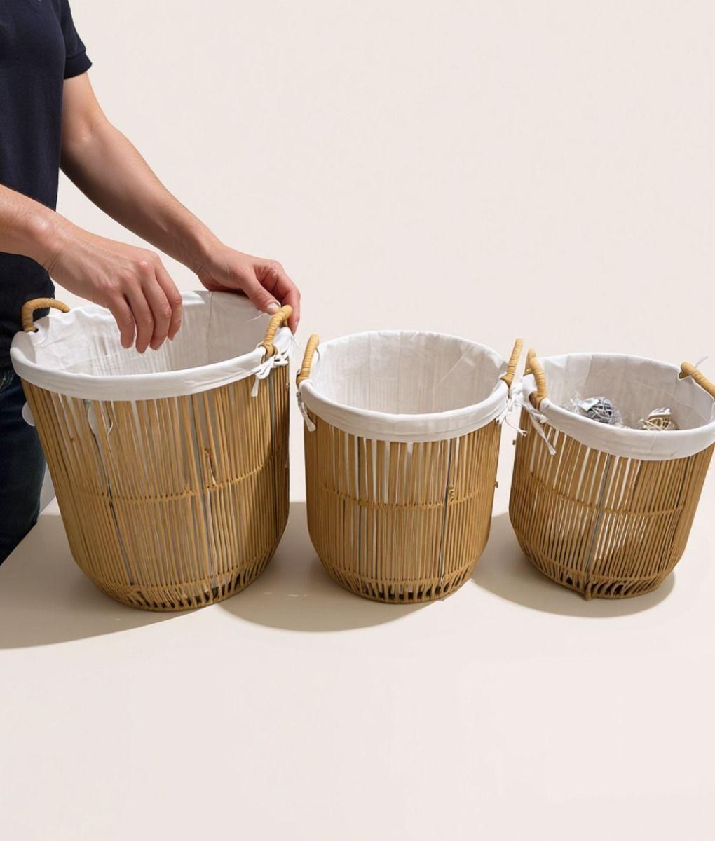 Set 3 Cestos Almacenamiento Decorativos Natural Hogar Jhn-5