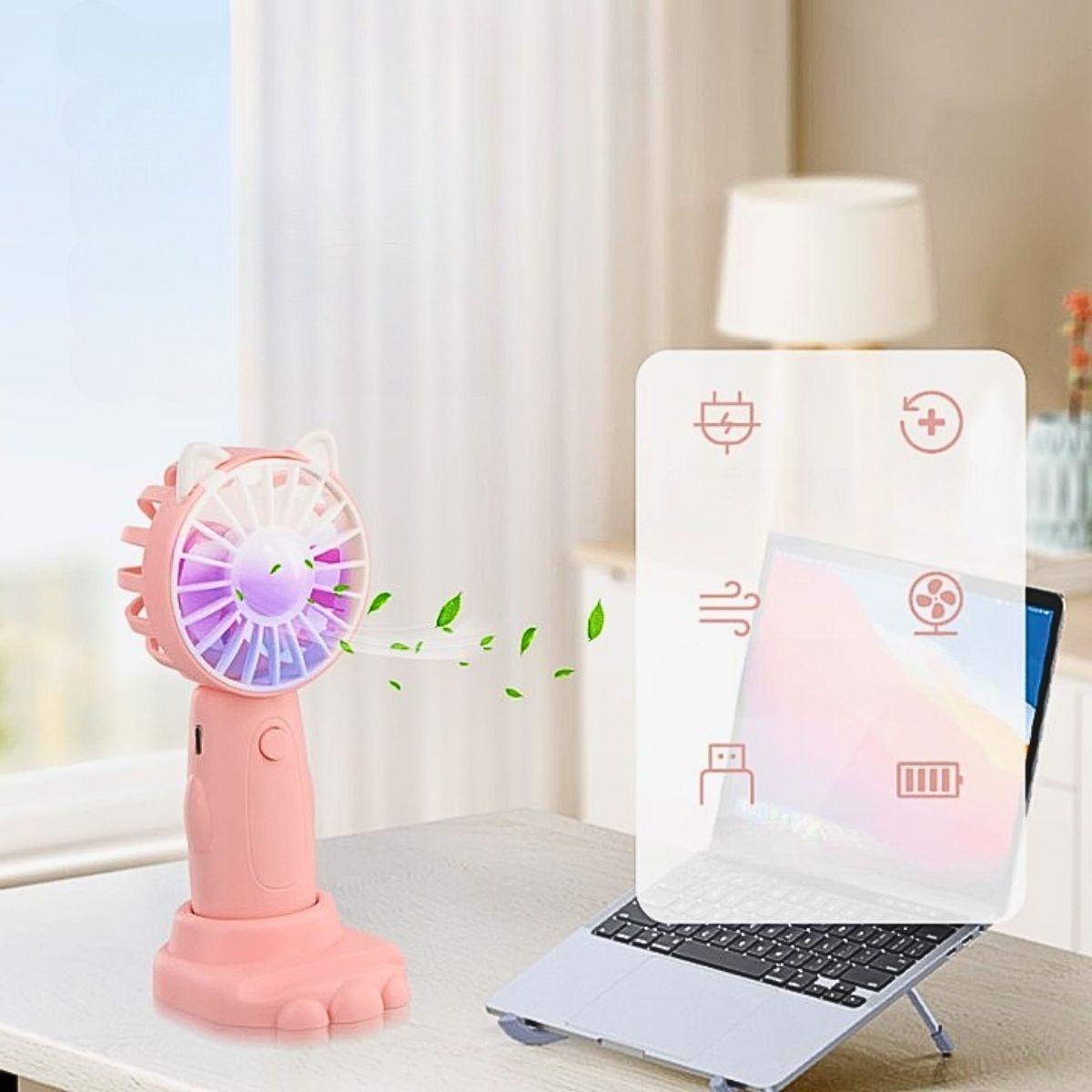 Set 3 Mini Ventilador Orejas Conejo Gato Mano Portátil  Lau-2