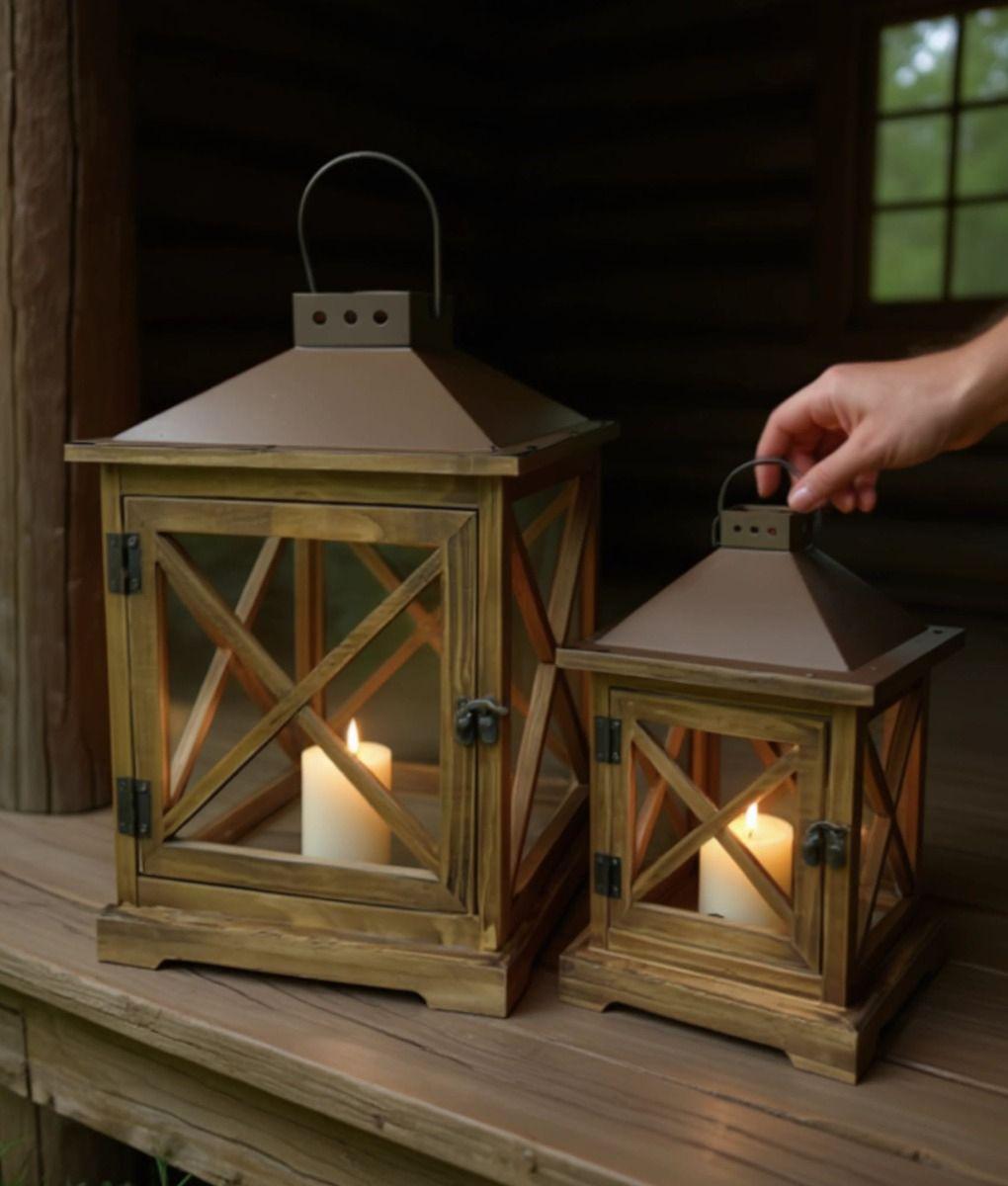 Set 2 Portavelas Decorativas Estilo Rústico Adorno Jhn-3