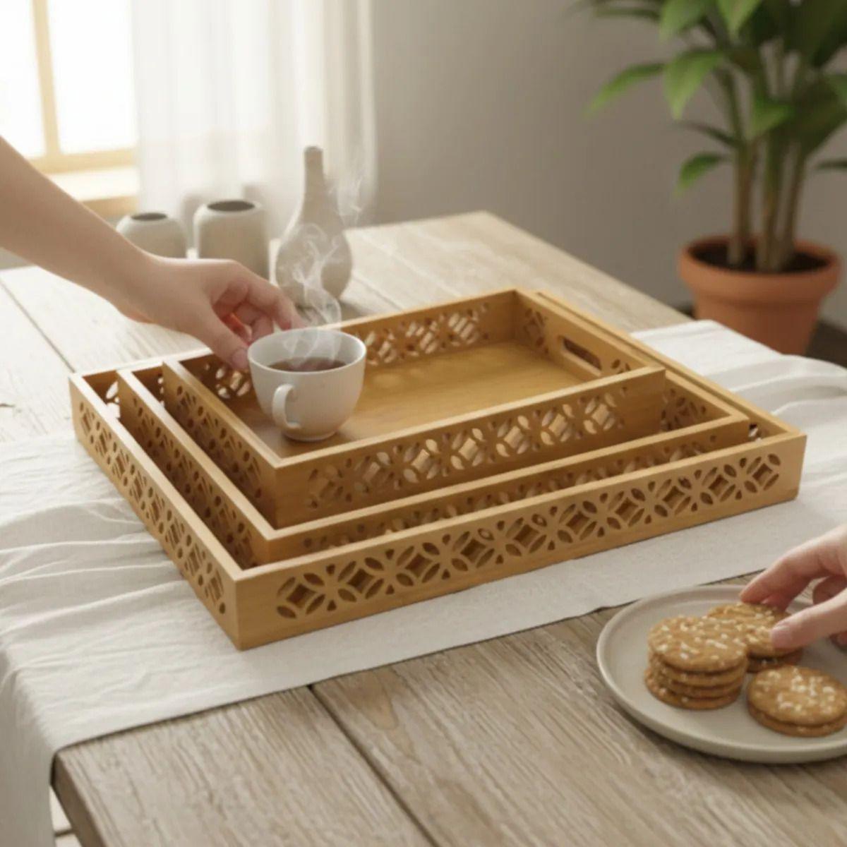 Set 3 Bandeja Servicio Decorativa Detalles Calados Hogar Jhn-3