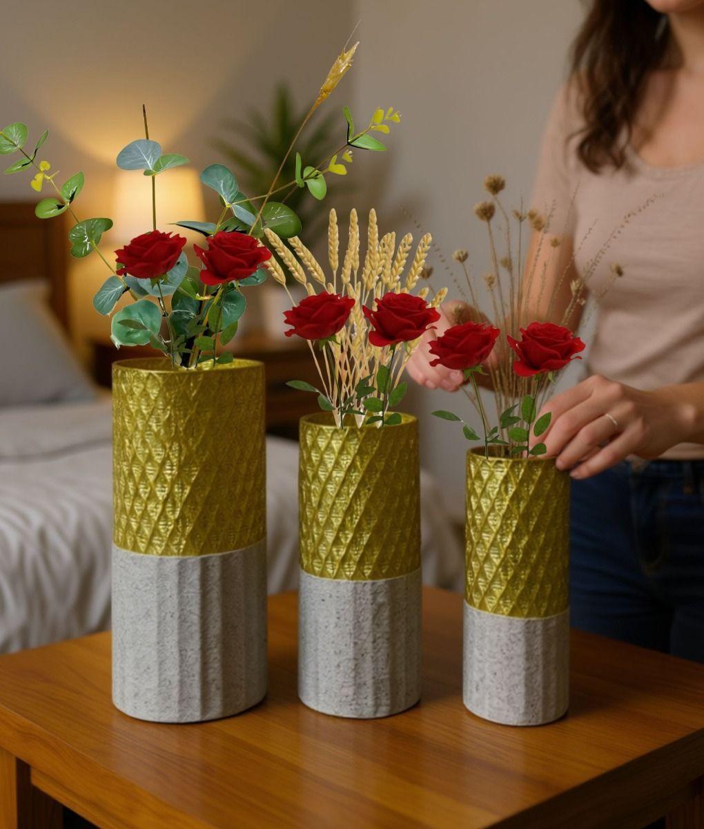 Set 3 Florero Decorativo Geométrico Contraste Textura Jhn-5