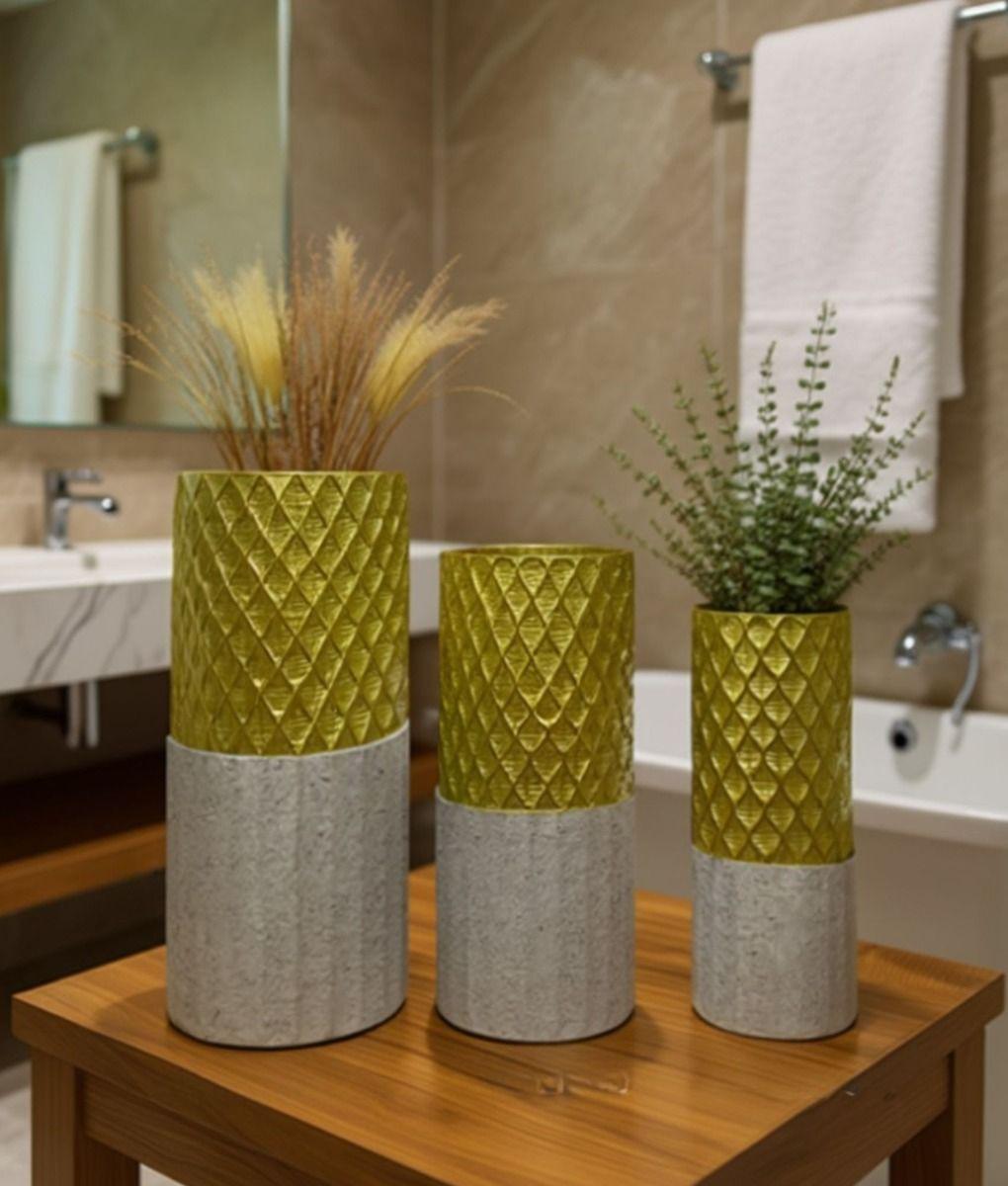 Set 3 Florero Decorativo Geométrico Contraste Textura Jhn-7