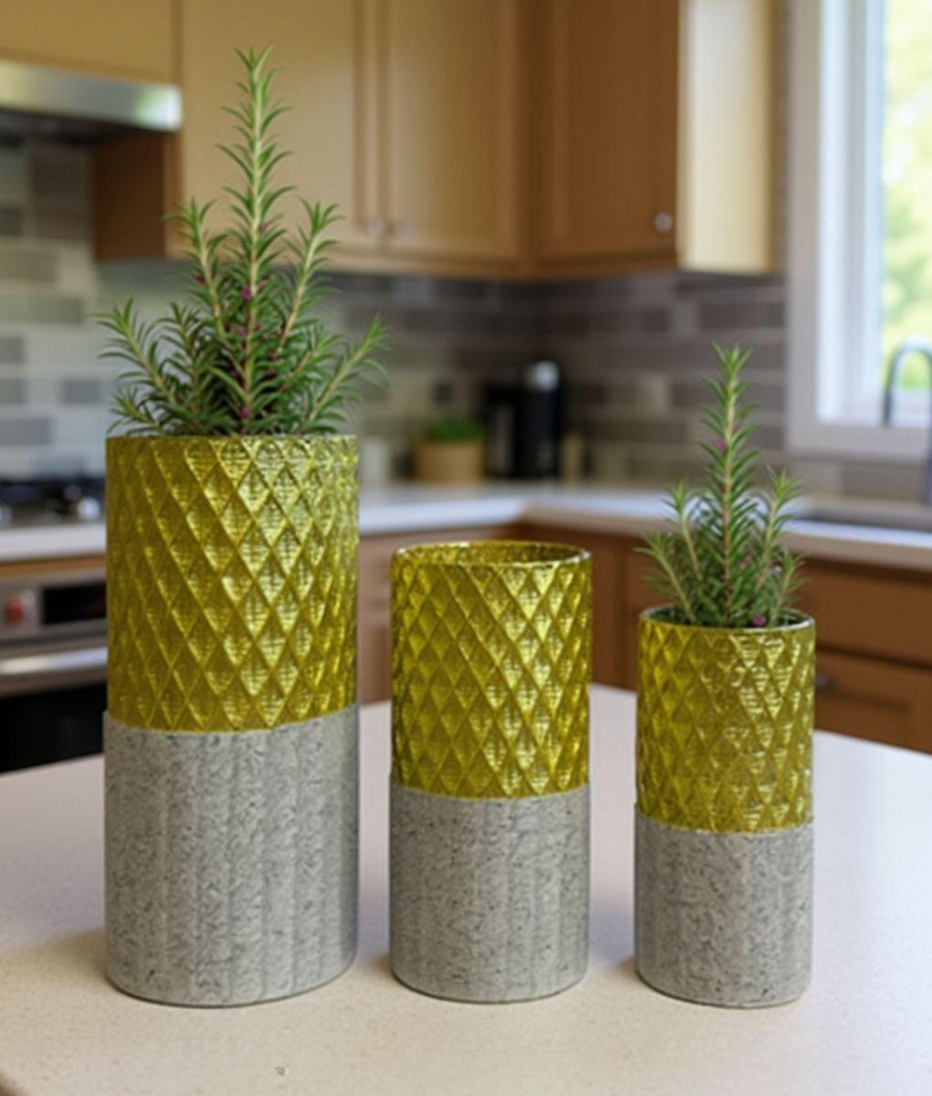 Set 3 Florero Decorativo Geométrico Contraste Textura Jhn-9