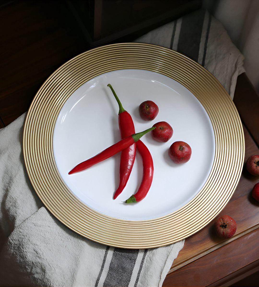 Set 3 Plato Base Blanco Borde Dorado Decorativo Redondo Jhn-6