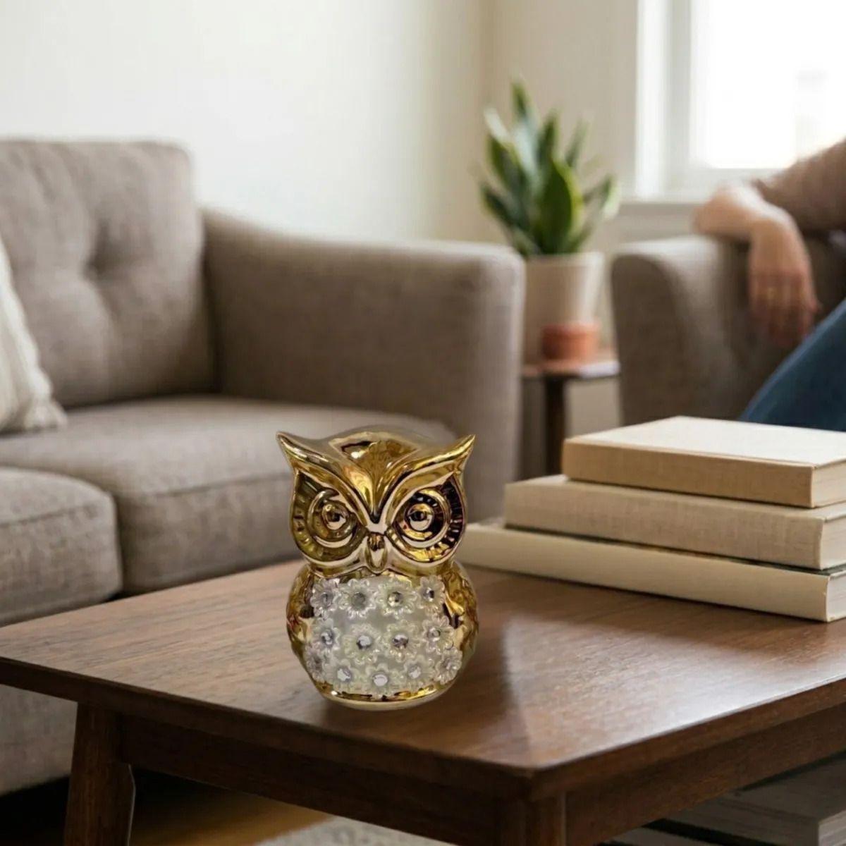 Trío Figuras Búhos Decorativos Cristales Espejados Lujo ALJ-6