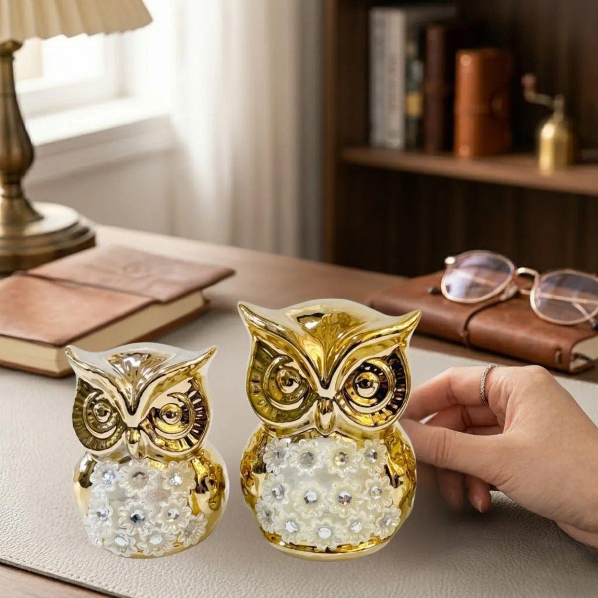 Trío Figuras Búhos Decorativos Cristales Espejados Lujo ALJ-7