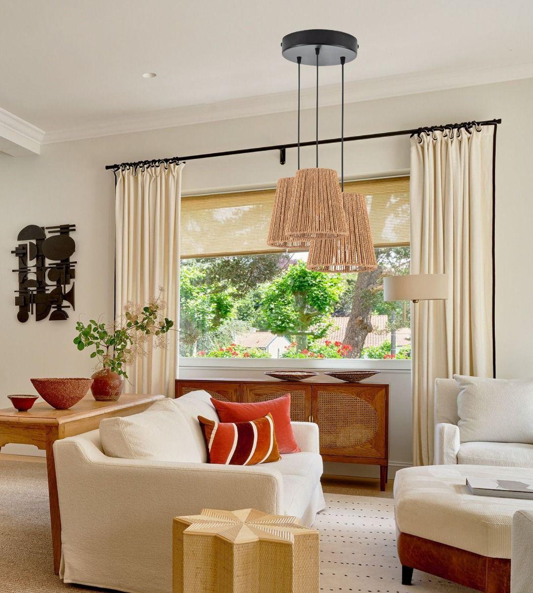 Lámpara Techo Colgante 3 Luces Tejida Estilo Bohemio Jhn-7