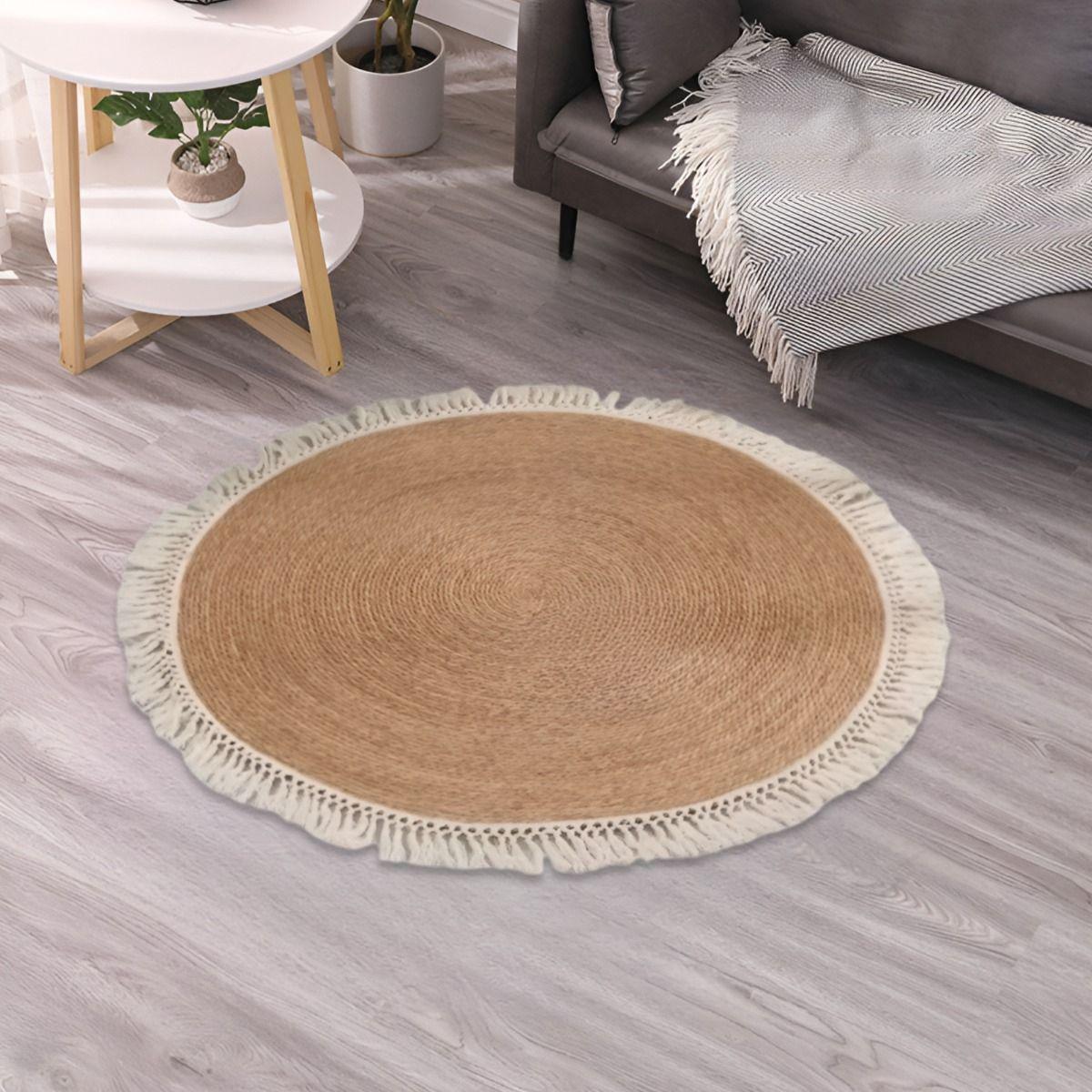 Alfombra Yute Fibra Natural Redonda Decoración 80cm Jhn-7