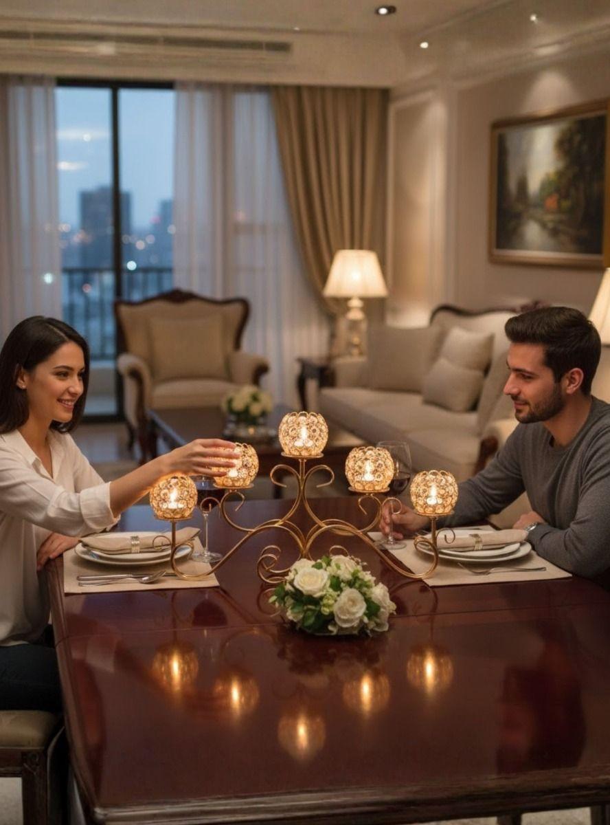 Candelabro Decorativo 5 Brazos Copas Adorno Facetado Jhn-2