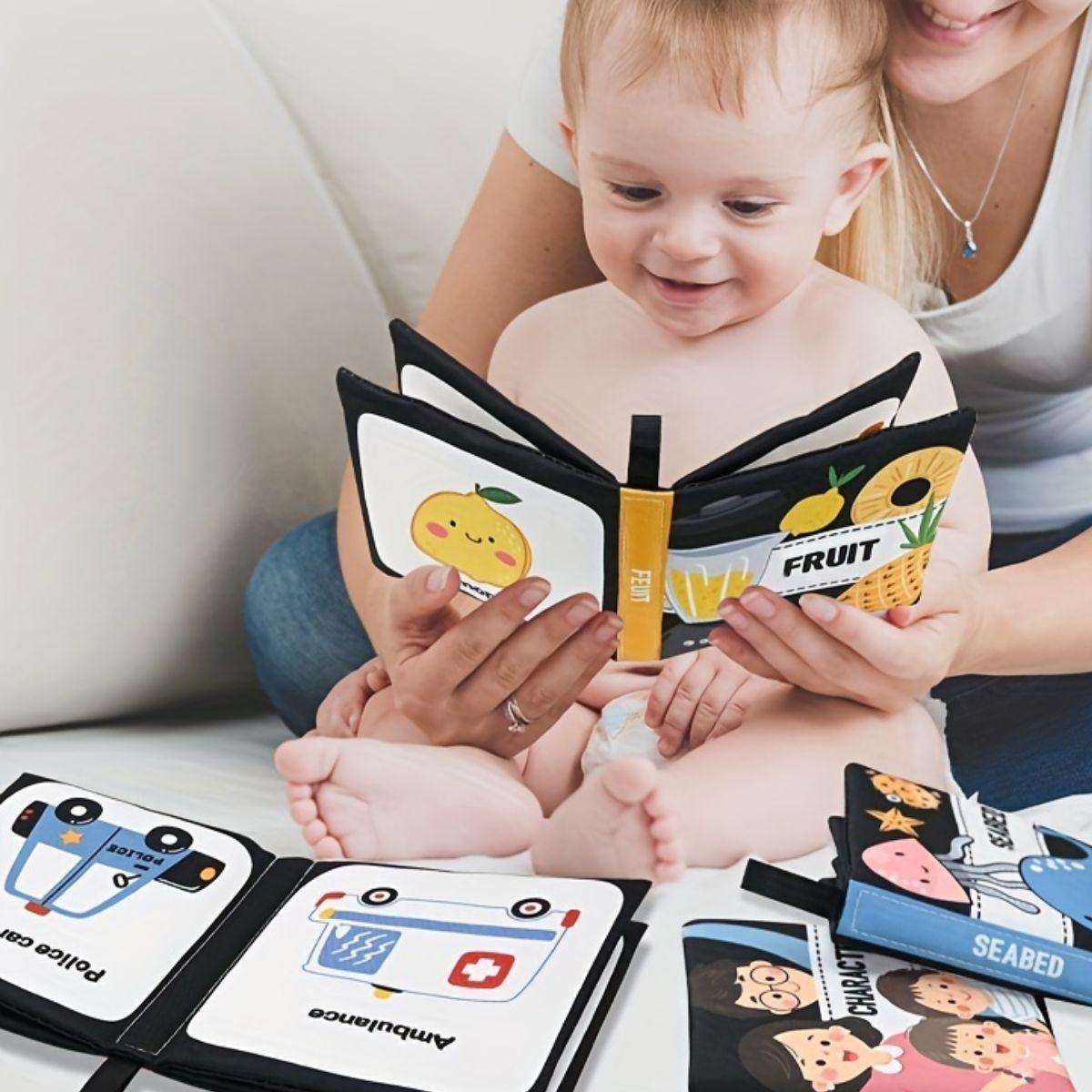 SET 4 JUGUETES LIBRO DE TELA SENSORIAL BILINGÜE NIÑOS LAU-1