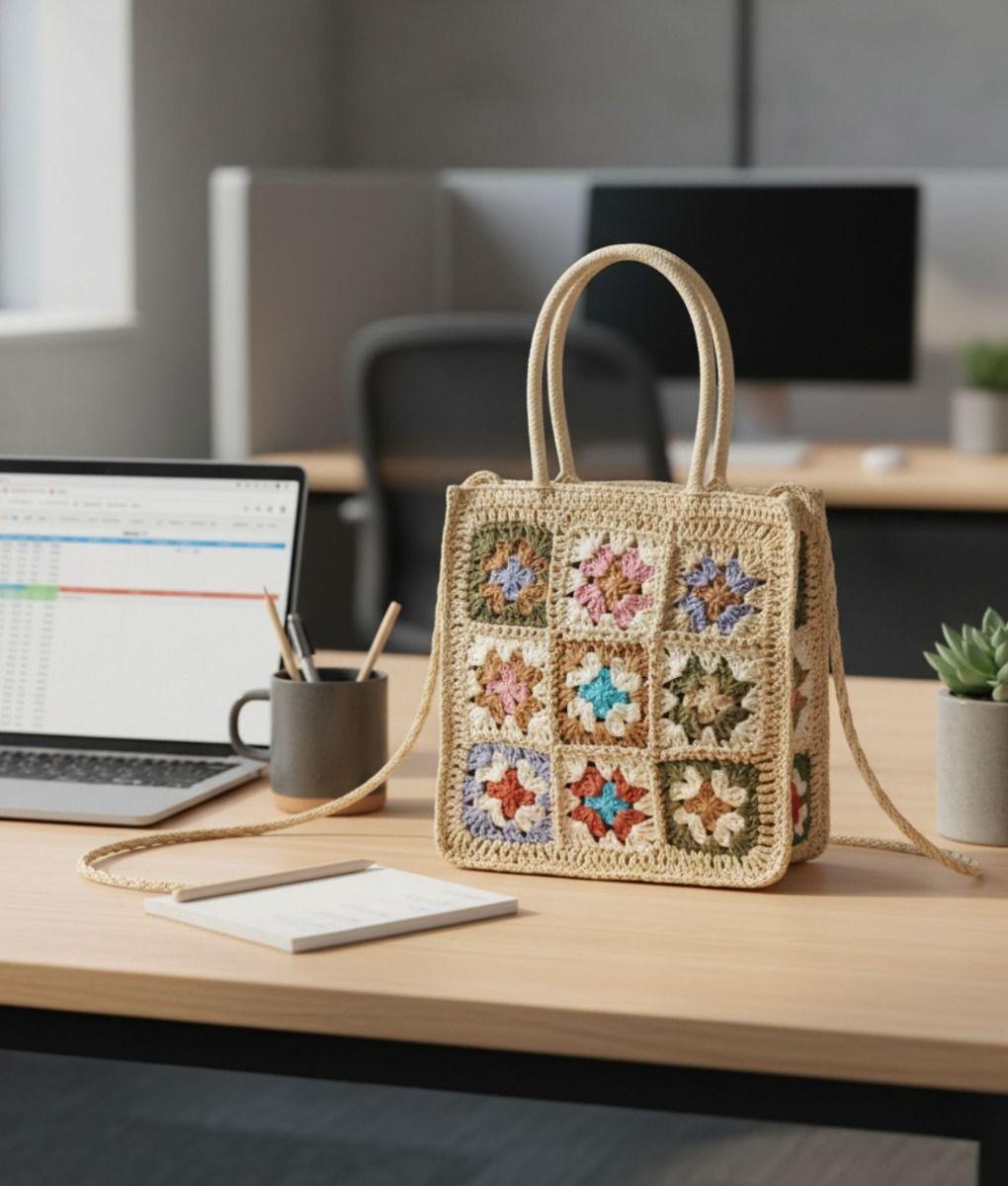 Cartera Bolso Mano Tejido Crochet Moderno Versátil Jhn-6