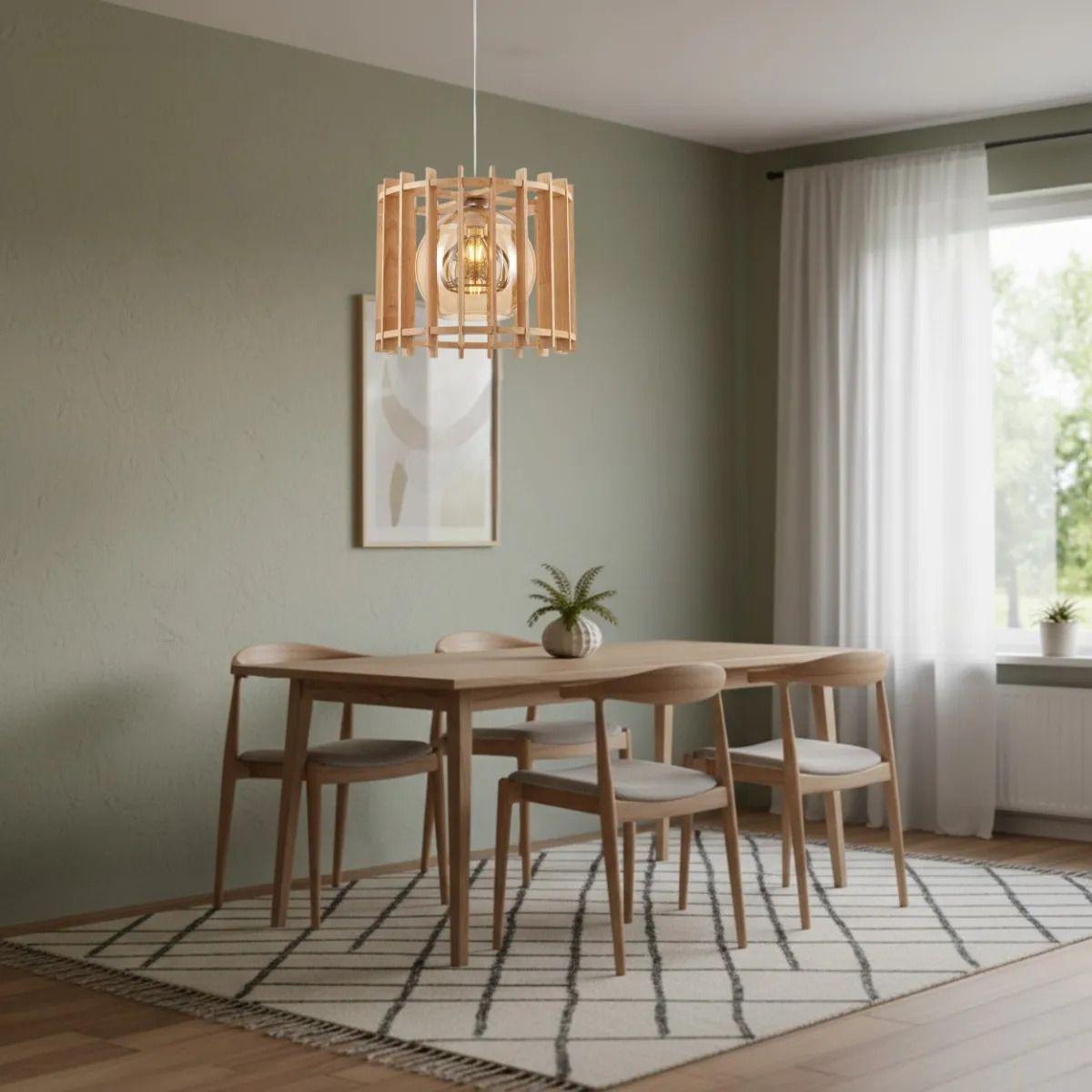 Lámpara Colgante Artesanal Listones Madera Globo Cristal ALJ-8