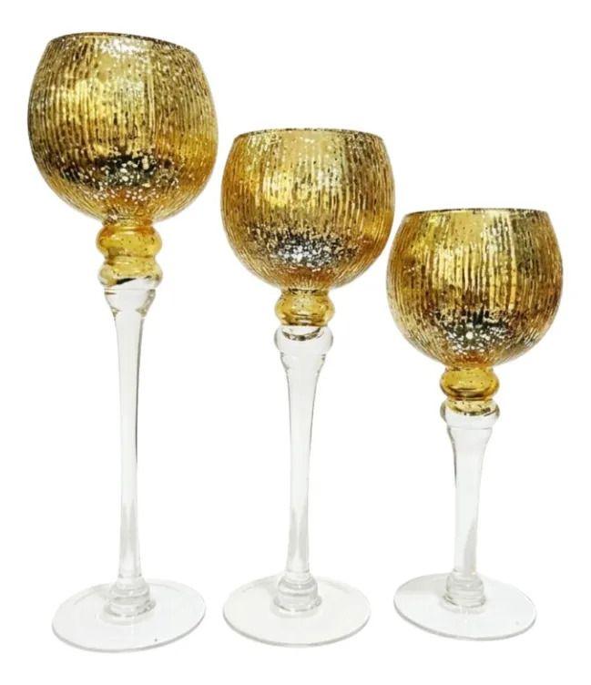 Set 3 Candelabros Portavelas Copa Cristal Escalonados ALJ-0