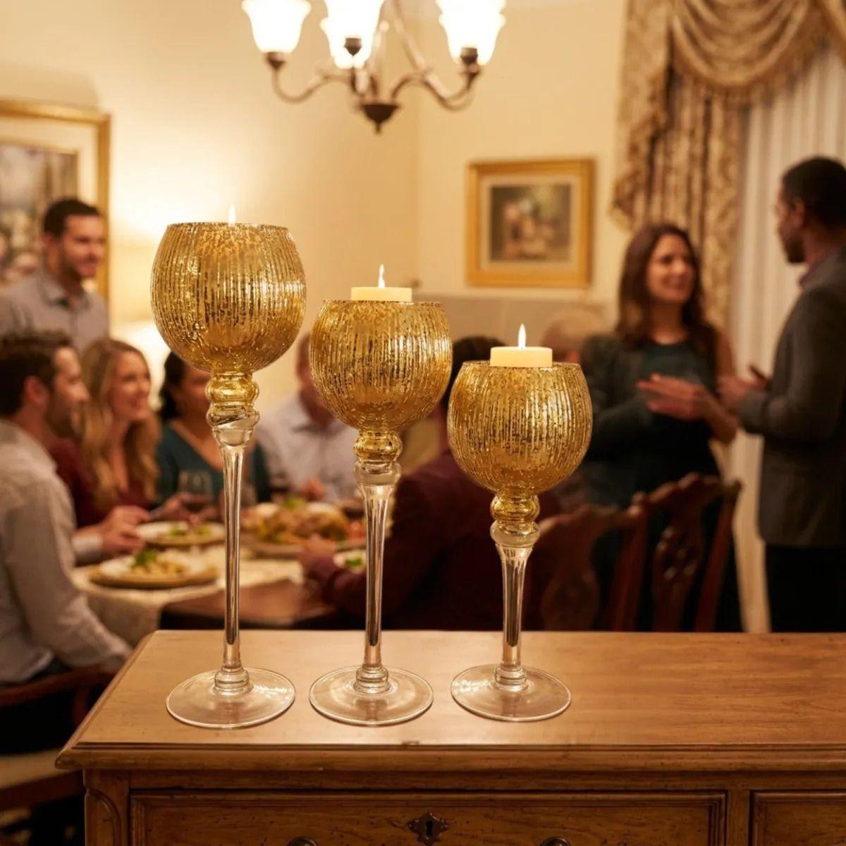 Set 3 Candelabros Portavelas Copa Cristal Escalonados ALJ-7