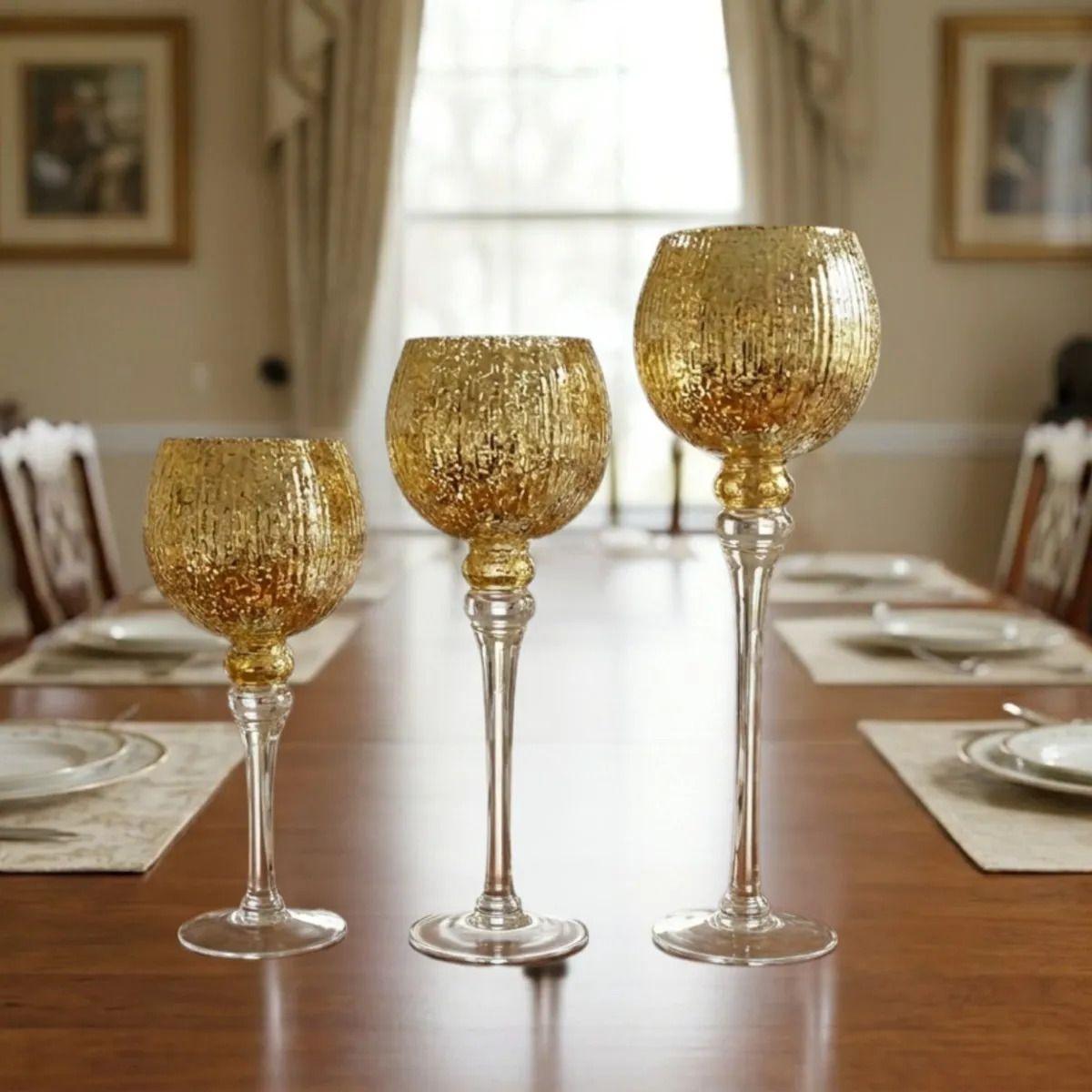 Set 3 Candelabros Portavelas Copa Cristal Escalonados ALJ-9