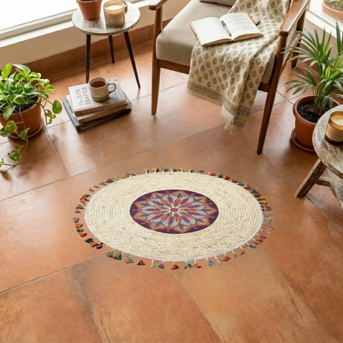 Alfombra Artesanal Flecos Sala Dormitorio Mandala ALJ-3