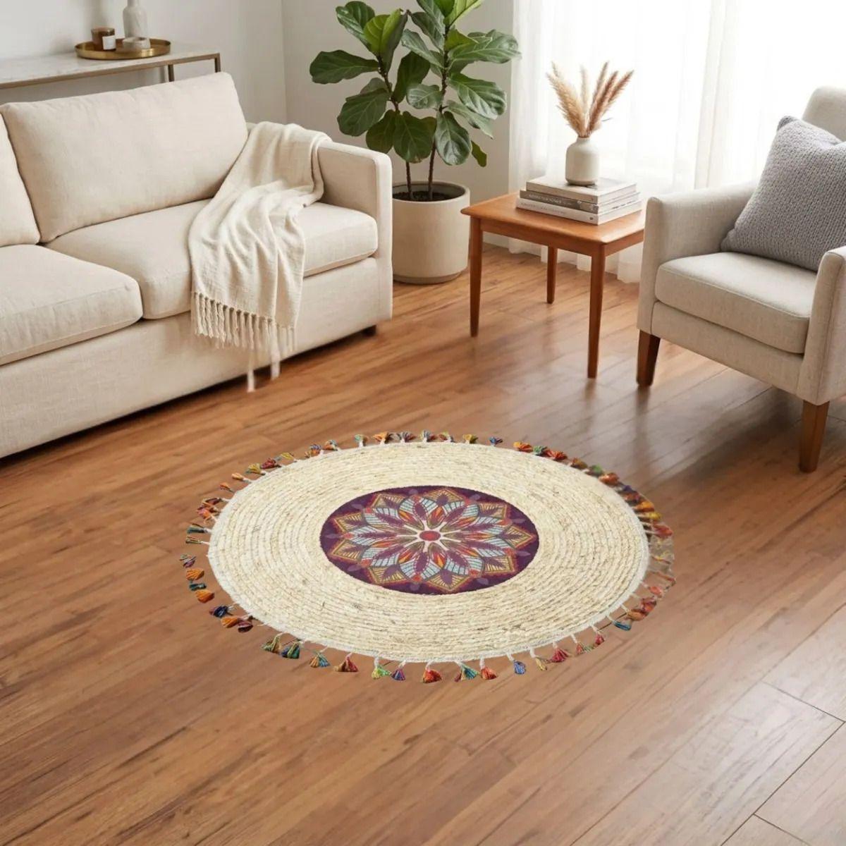Alfombra Artesanal Flecos Sala Dormitorio Mandala ALJ-5